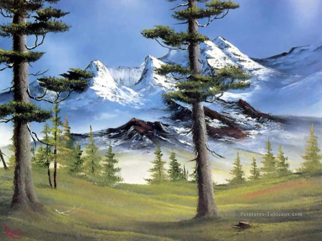 Arbres sous la neige Montagnes Bob Ross Paysage Peintures à l'huile